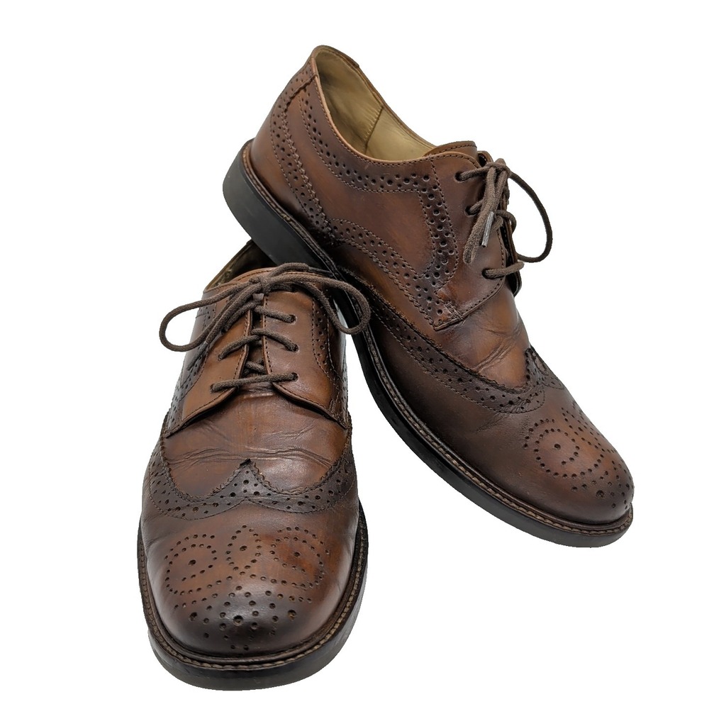 Donald PLINER Ramsey Brogue OXFORDS Brown Leather Wing Tip Dress Shoes Mens Sz 9